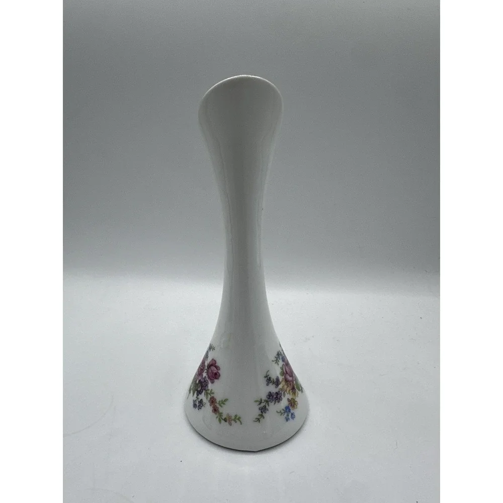 Porcelanas Guillen Madrid Porcelain Bud Vase‎ White Floral Gold Handle Spain